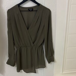 bebe Olive Wrap Peplum Blouse